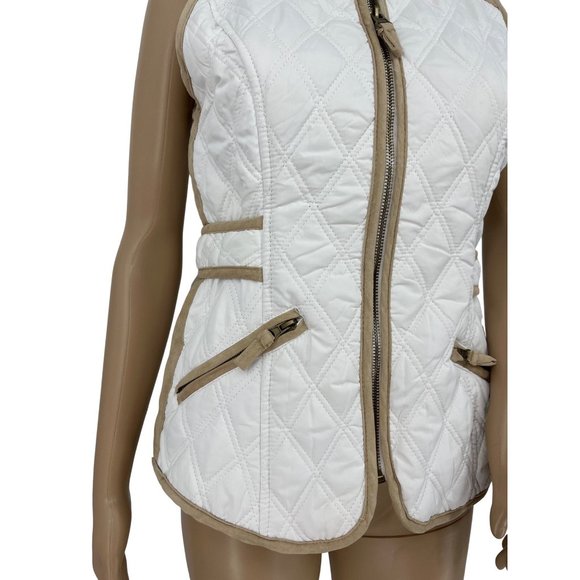 Holstark quilted puffer vest jacket small white tan trim pockets - Picture 2 of 12